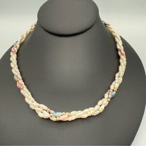 Pretty Faux Pearl Pastel Beaded Collar Necklace
